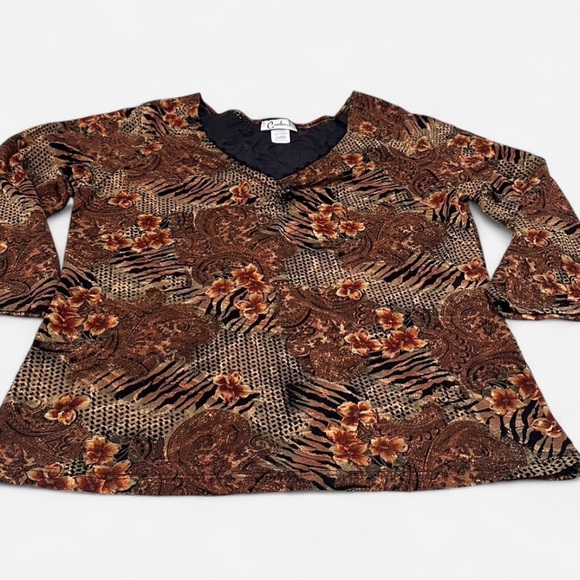 Carducci Tops - Elegant Brown Patterned Blouse